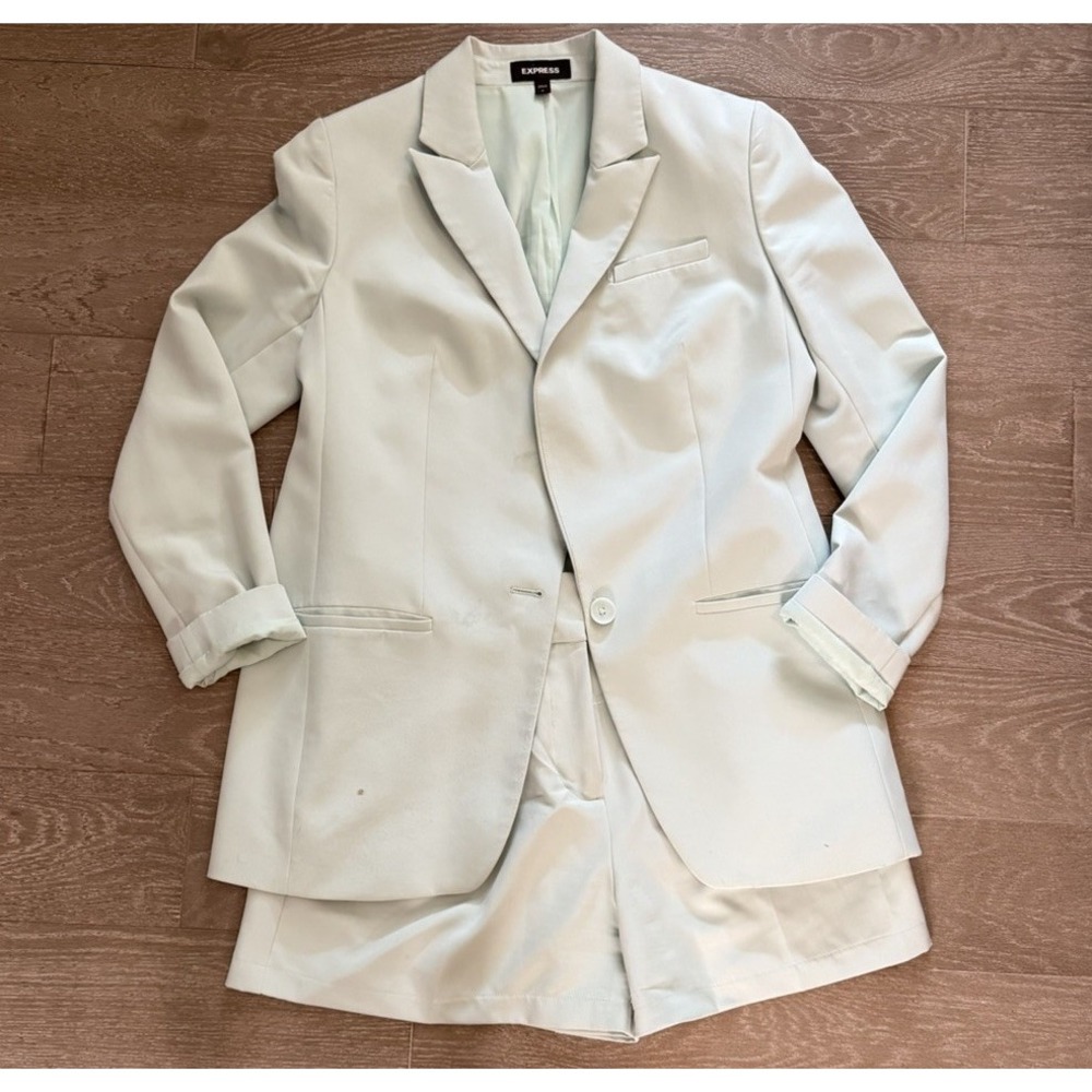 Express Womens Mint Green Blazer S Shorts 8 Matching Suit Set 2 Piece As Is
